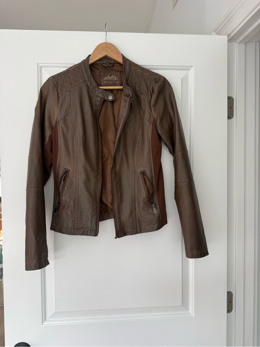 Women's Brown Leather Moto Jacket- Pleather